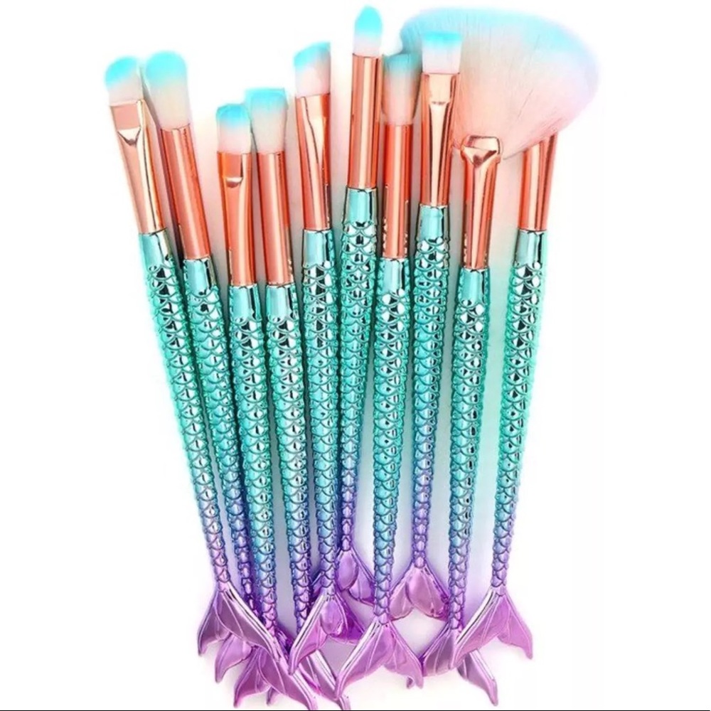 Mermaid Makeup Brushes Set 10pcs